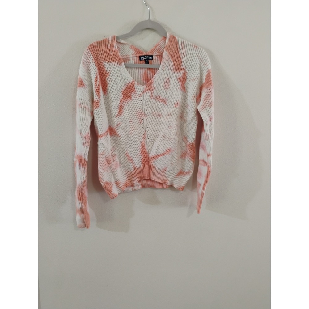 Freshman 1996 Womens Peach White Tie Dye V-Neck Knit Sweater Small